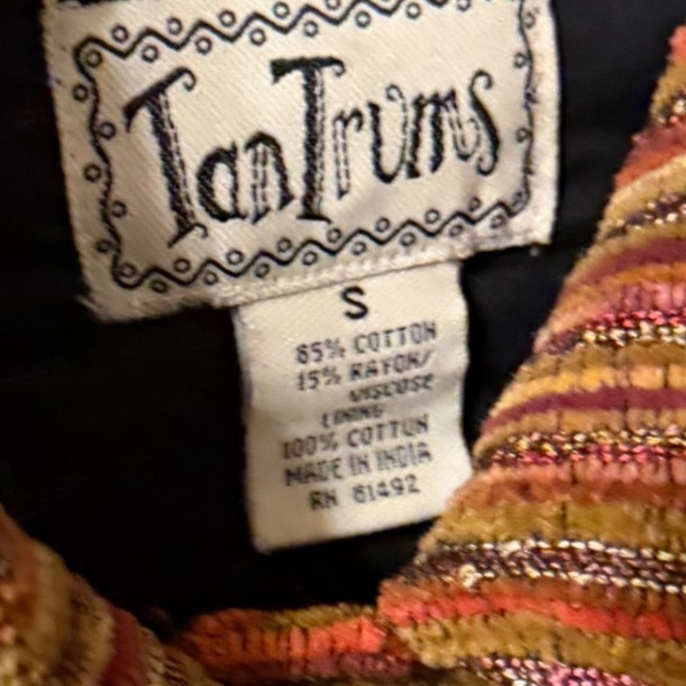 Vintage TanTrums Striped Chenille Jacket S Boho Art To Wear Textured Boxy 90s - Picture 13 of 14